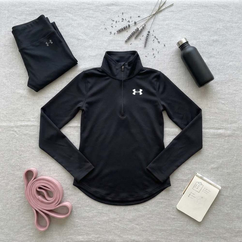 Under Armour Youth Medium Black Quarter Zip Pullover Long Sleeve Shirt YMD